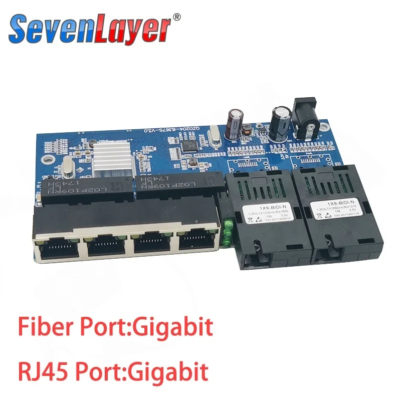 Conversor de Mídia de Fibra Óptica, Placa Ethernet PCBA, Novo, 10 m, 100 m, 1000m Interruptor, 4 RJ45 UTP, 2 SC Gigabit, 2F4E, 6 Unidades