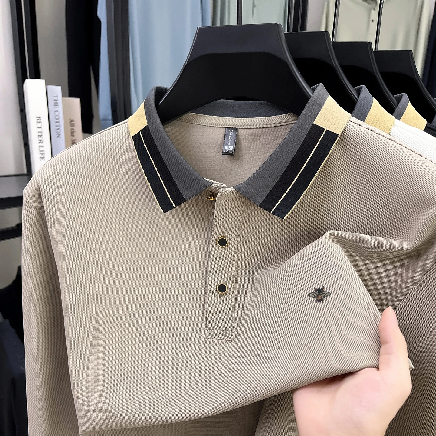 

Hot Sales Luxury Brand Men's Polo Shirt Lapel Bee Embroidery Long Sleeve New T-shirt Spring British Business Casual Men's Wear