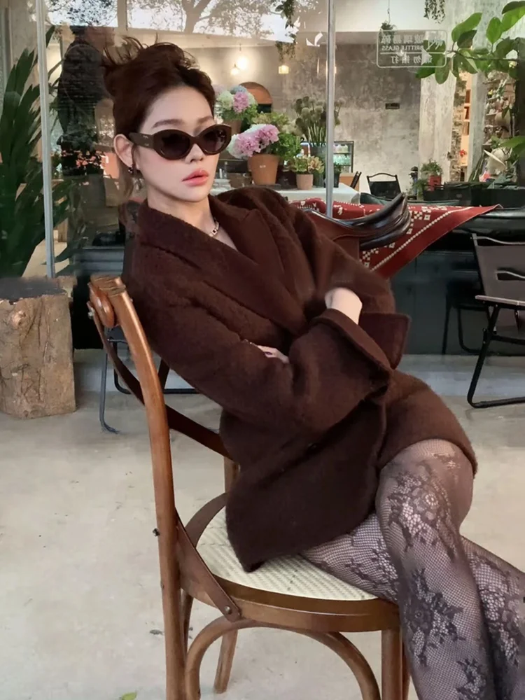 

Ele Retro Double-Breasted Woolen Suit Jaet for plus Size Women by Youmeizi STAZF7 Autumn Winter High-Quali Ladylike O...