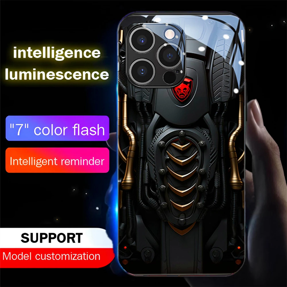 

Future Technology Smart LED Light Glow Tempered Glass Phone Case For Samsung S24 S23 S22 S21 S20 FE Note 10 20 Plus Ultra A54