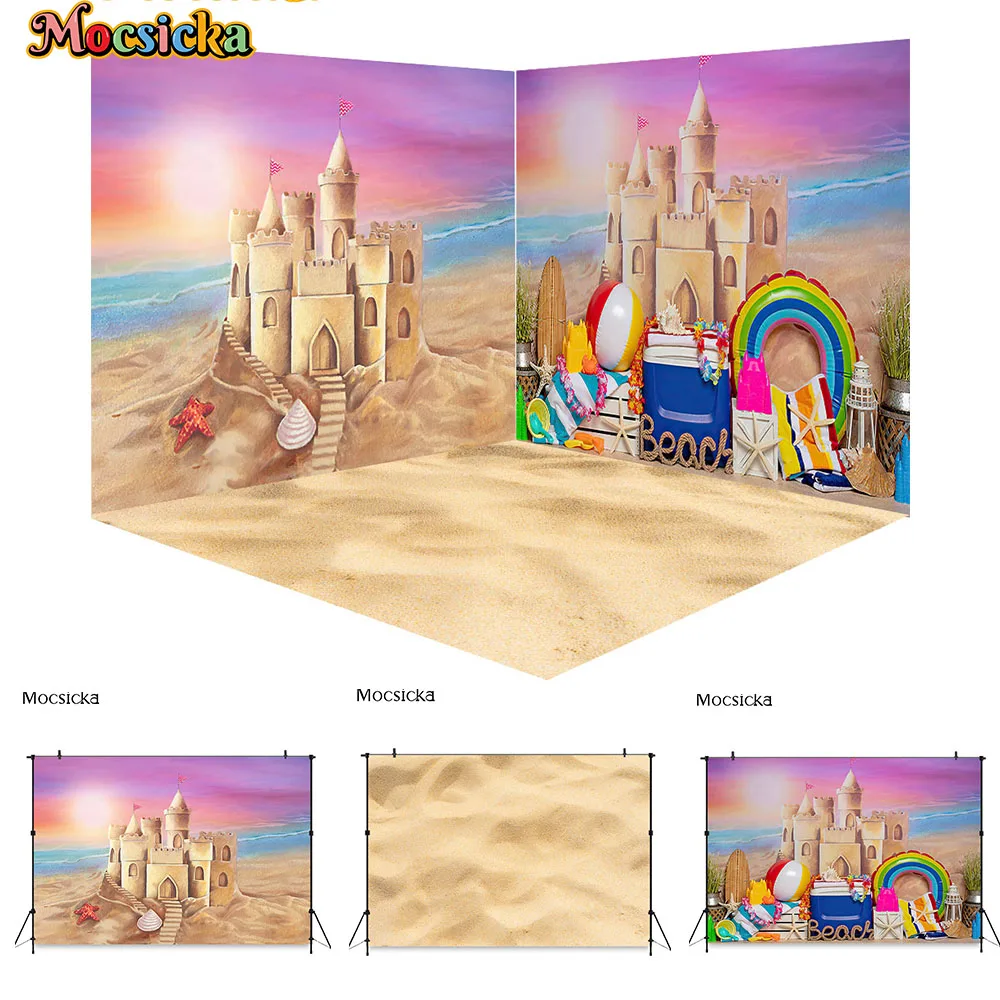 

Summer Seaside Beach Holiday Party Decoration Background Sandcastle Surf Photography Studio Backdrop Boy Girl Kid Cake Smash