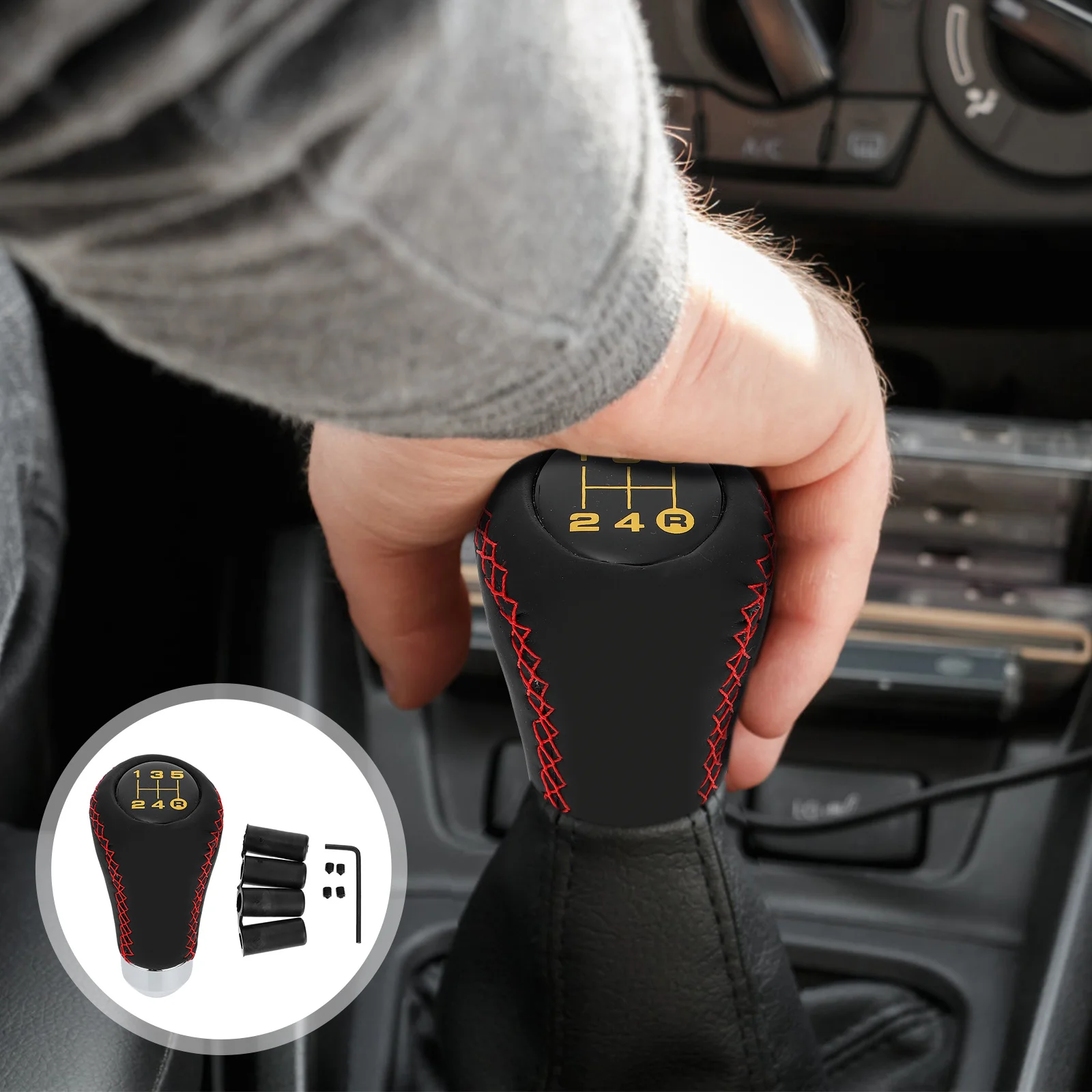 

Manual Gear Shifter Knob Car H Replacement Shifting Red Head Durable Aluminum 5 Level Stick Shift Easy Install
