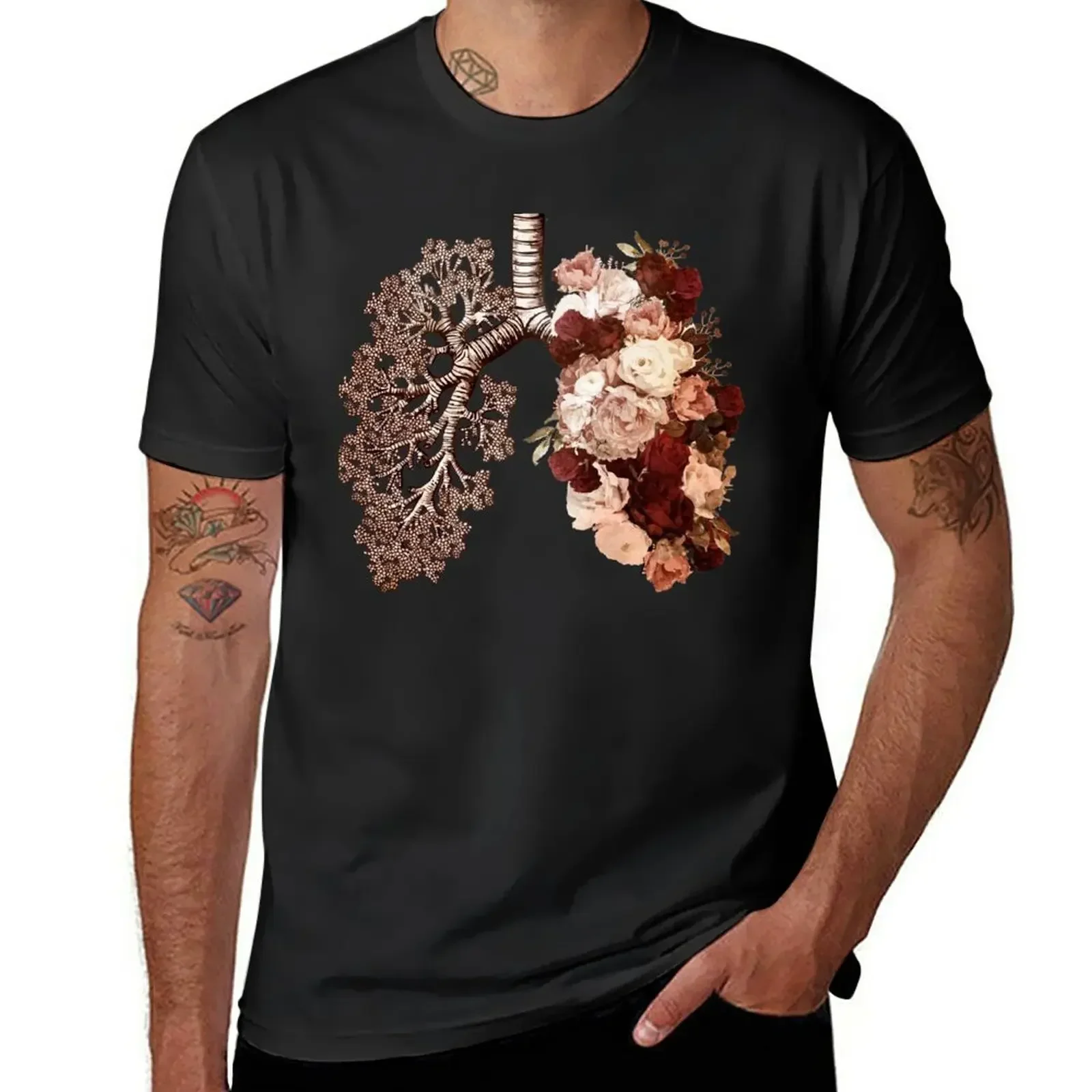 

lungs cancer awareness, bloom roses floral, anatomy, watercolor T-Shirt shirts graphic tees sports fans mens cotton t shirts