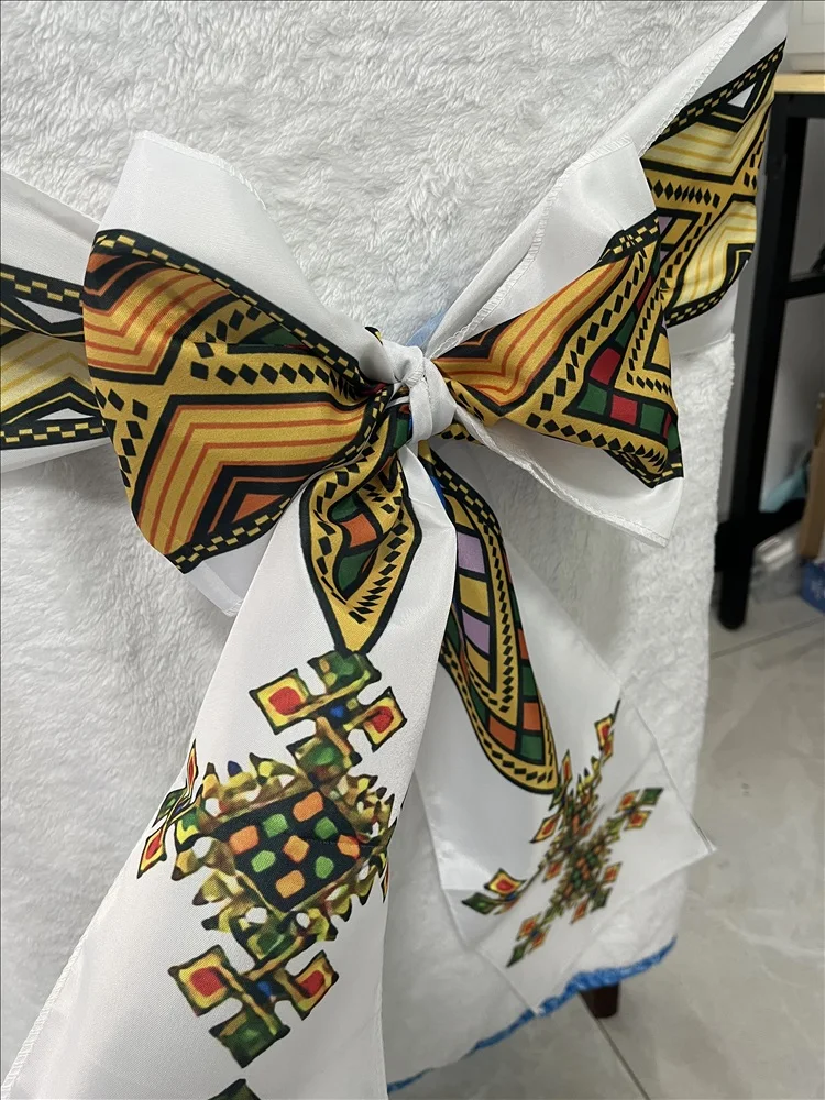 Chair Bow Sashes Wedding Luxury Saba Telet Ethiopian Eritrean Chair Knots Ribbon Butterfly Ties Party Event Hotel Banquet Decor