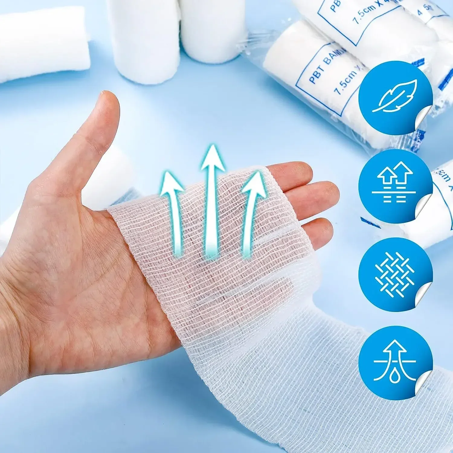 Vendaje elástico PBT para viaje en casa, botiquín de primeros auxilios transpirable, fijación de gasa de emergencia, vendaje para heridas para traumatismos, suministros para el cuidado