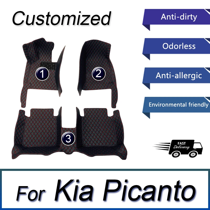 Leather Car Floor Mats For Kia Picanto Morning Grand Eko Taxi JA 2012~2017 5door Anti-dirty Car Mat Tapete Carro Car Accessories