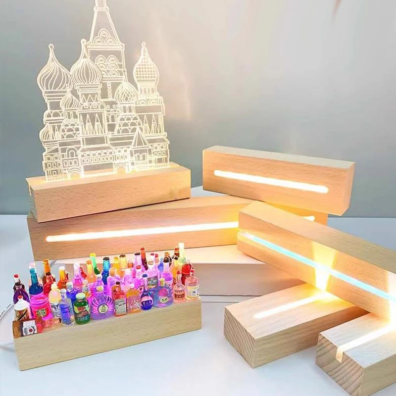 

Solid Wood Rectangle LED Night Lamp Base for Crystal Acrylic Glass DIY Craft Desktop Decoration Illuminated Bottom USB Dropship