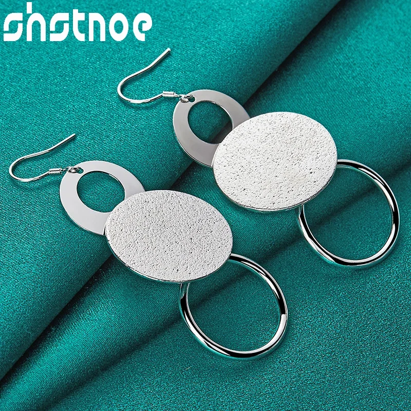 

SHSTONE 925 Sterling Silver Three Circle Matte Earring For Women Party Engagement Wedding Birthday Fashion Jewelry Accessories