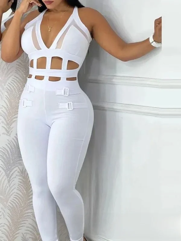 

Женский облегающий комбинезон с вырезами, прямые брюки средней посадки из полиэстера, весенний сезон