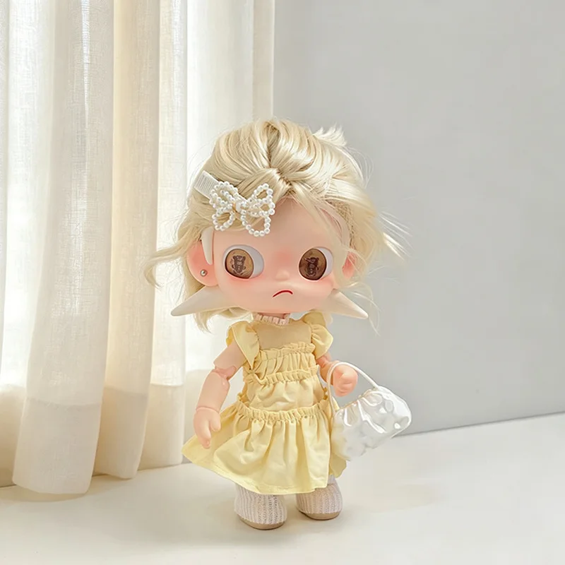 5Pcs Doll Outfit Set Lemon Yellow Puff Dress with Pearl Hair Clip Cloud Bag Doll Clothes Fit 1/8 BJD Zsiga Accessories view 5