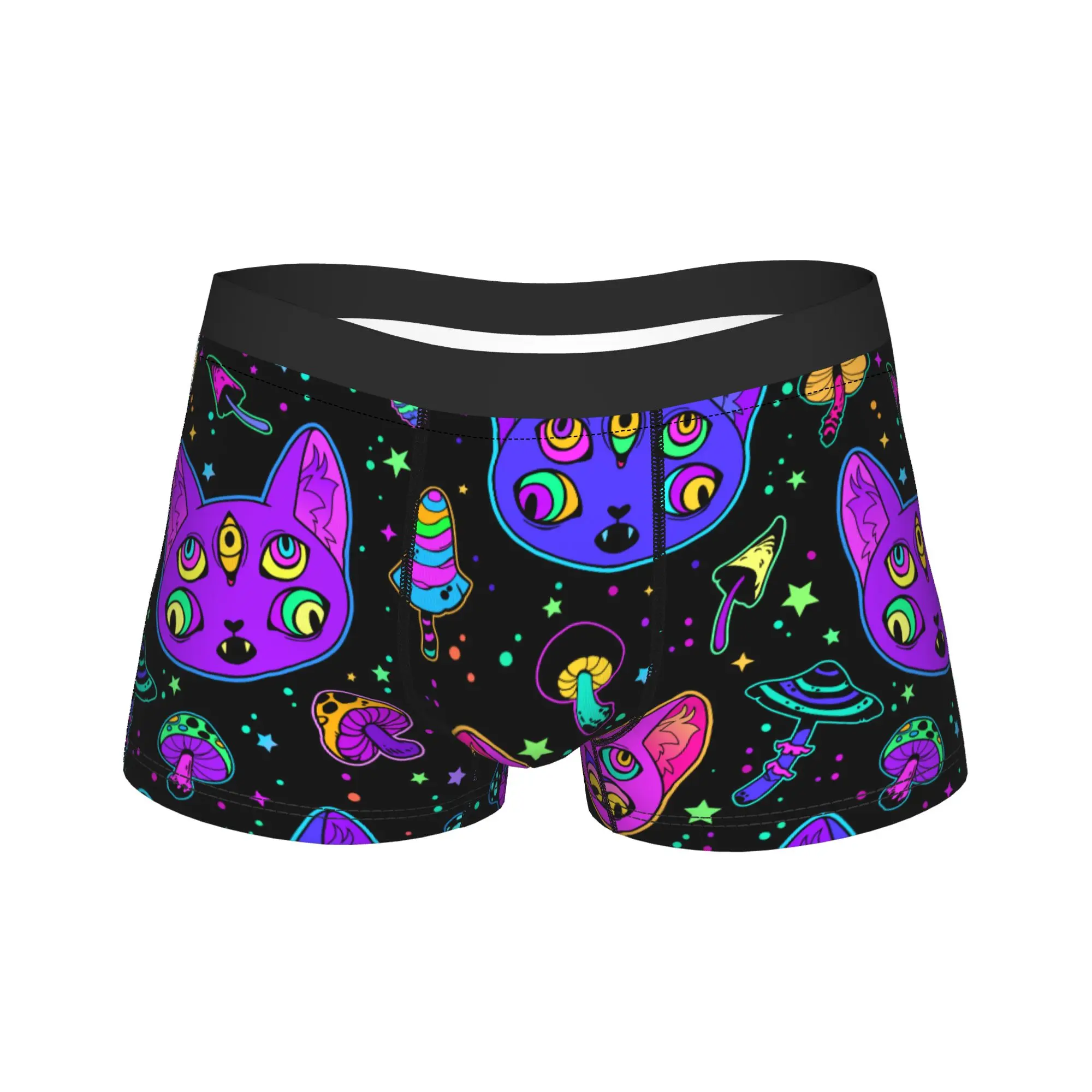 

Man Psychedelic Cat Long Underwear Funny Boxer Briefs Shorts Panties Male Soft Underpants M-XXL