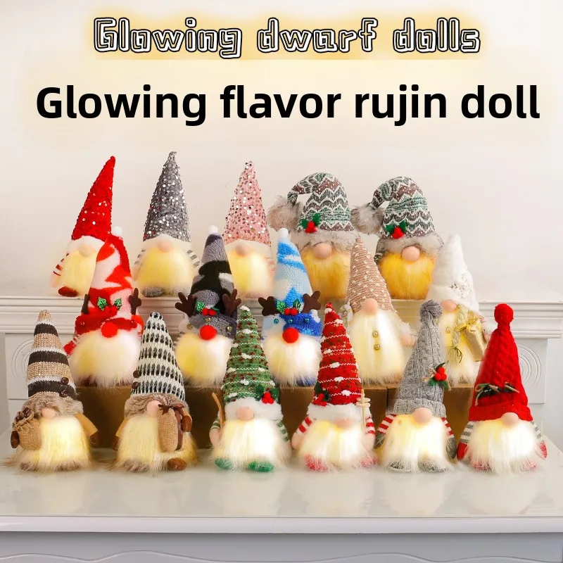 

Christmas Decorations Set - Sequins with Lights, Rudolph Doll & Glow Faceless Gnome Doll, Festive Ornaments for Holiday Decor