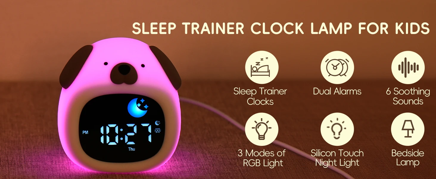 Réveil Enfant Avec Veilleuse Et Machine Sonore - Horloge Entraînement Sommeil Silicone Rechargeable