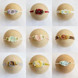 신생아 사진 머리띠, 조절 가능한 인공 꽃 머리띠, 0-3 개월 아기 사진 머리띠, 사진 스튜디오 액세서리