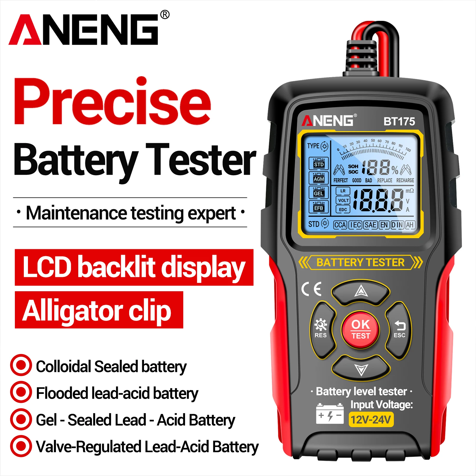 ANENG BT175 Battery Analyzer 12V/24V Battery Tester AGM EFB 