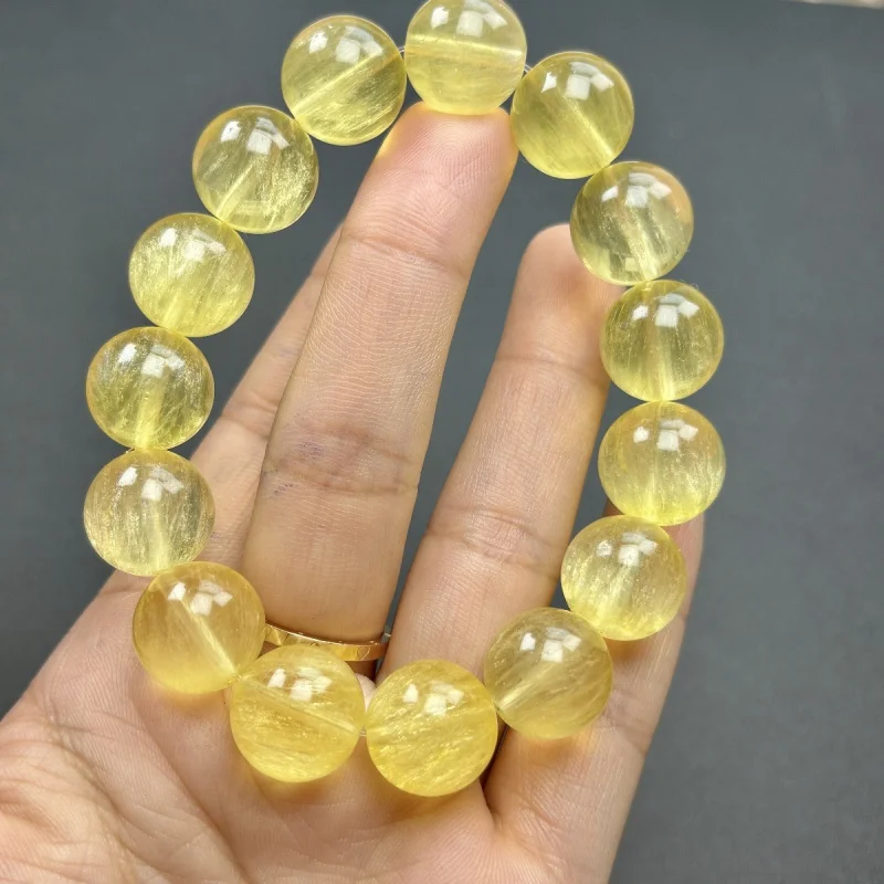 

Large Natural Yellow Fluorite Bead Bracelet Jewelry Men And Women