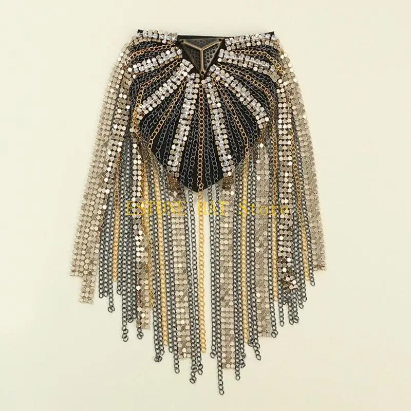 

49MF Hip-pop Metal Fringed Epaulettes Cloth Stickers Epaulettes Decoration Accessorie