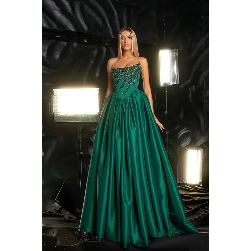 Vestidos de noite sem alças para mulheres, vestido sem mangas, apliques de lantejoulas, Sweep Train Dress, vestido clássico de baile, personalizado