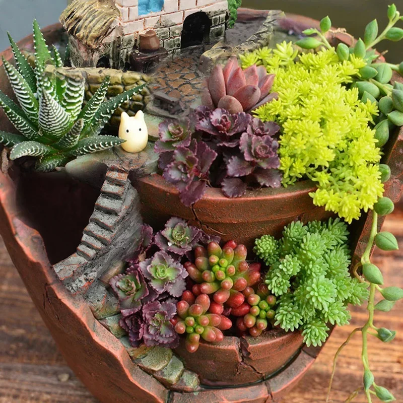 Creative Plants Pot With City Of Sky Flowerpot Combination Resin Succulent Plant Pot Flower Basket Planter Pot