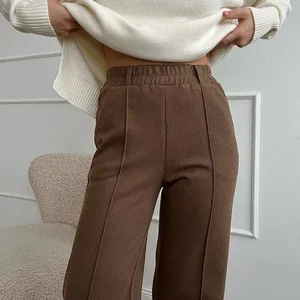 Women's Winter Pants Grosso Hot Loose Long Long Leg Large Thermal Pants Brown Beige Wool Long Pants for Woman 2024 6 Main Sales Beige Pants - №2