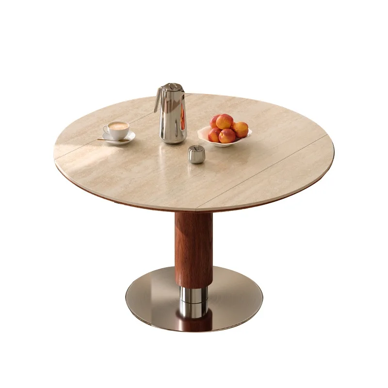 

Retractable round middle and ancient style living room household small apartment folding dining table and chair combination