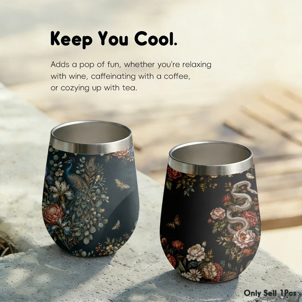Ornate Floral Collage Vacuum Flasks 12oz Insulated Stainless Steel Mug with Lid Double Wall Vacuum Drink Coffee Cup Tumbler