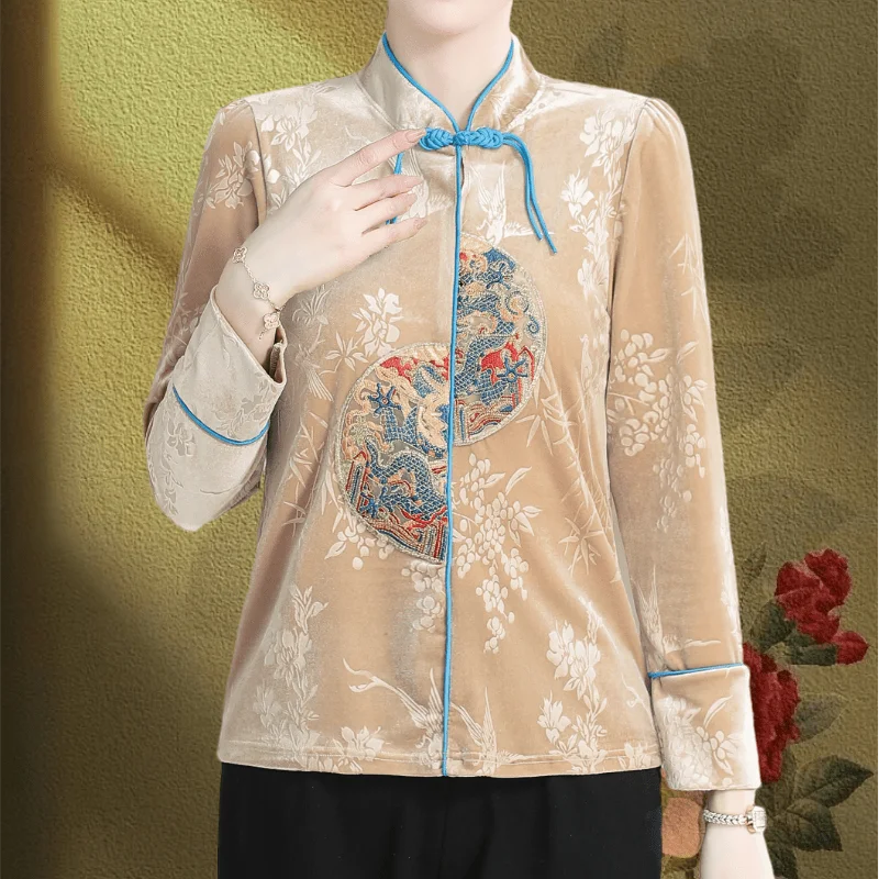 

Ethnic Style Top New Chinese Style Collar Button Shirt Women's Trendy Base Shirt