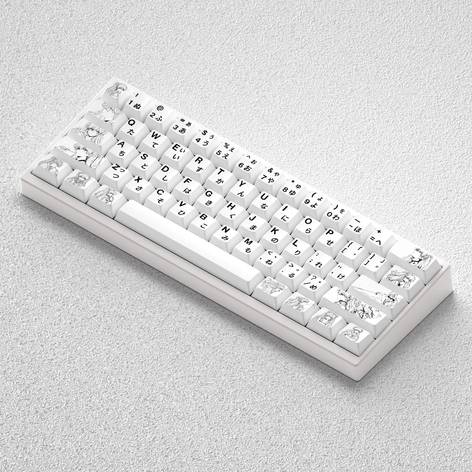 Two-dimensional Japanese Keycap PBT 73-key Personalized Keycap Pure White Adapts To 60 65 68 Mechanical Keyboard Profile