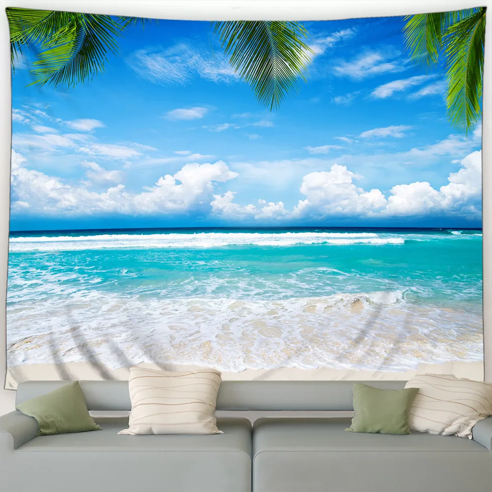 Beach tropical coconut tree ocean scenery wall hanging home living room bedroom  decoration background cloth tapestry