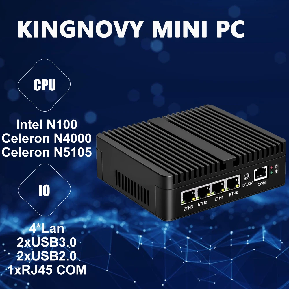 

12th Gen Intel N100 Mini PC Firewall Router 4 LAN i226-V 2.5G N6000 N5105 J4125 NVMe Fanless Mini Computer Proxmox pfSense Box