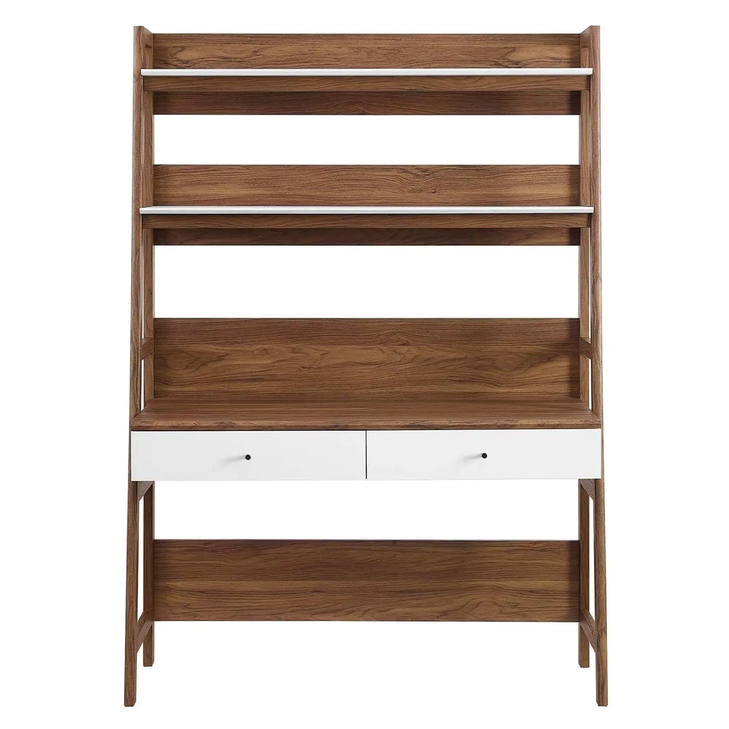 Home Office Desk With Bookshelf & Storage, Walnut White Finish, Modern Workstation, Customized