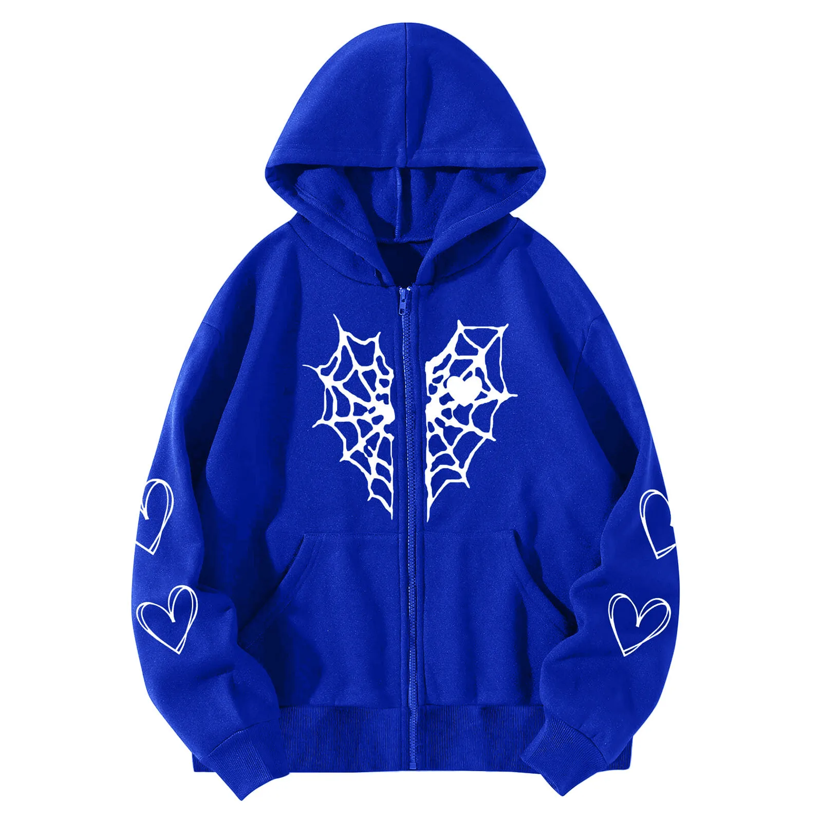 Y2K Women Harajuku Zip Up Hoodie Spider Web Graphic Streetwear Loose Hoodie Sweatshirt Fashion Gothic Jacket Top 2000s Clothing