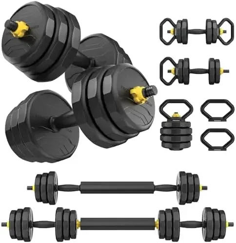 Adjustable Dumbbells, 40/60/90lbs Free Weight Set with 4 Modes, Used as Barbell, Kettlebells, Push up Stand, Fitness Exercises f