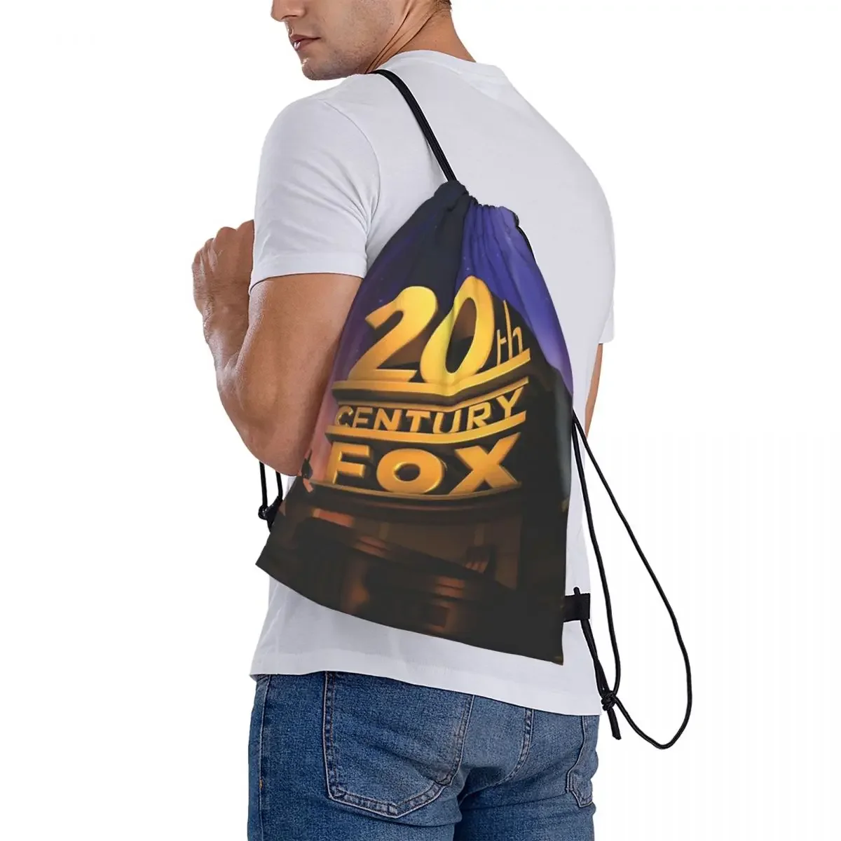 Mochilas clásicas de zorro del siglo 20 para hombre y mujer, bolsa deportiva portátil con cordón, bolsillo, para estudiantes