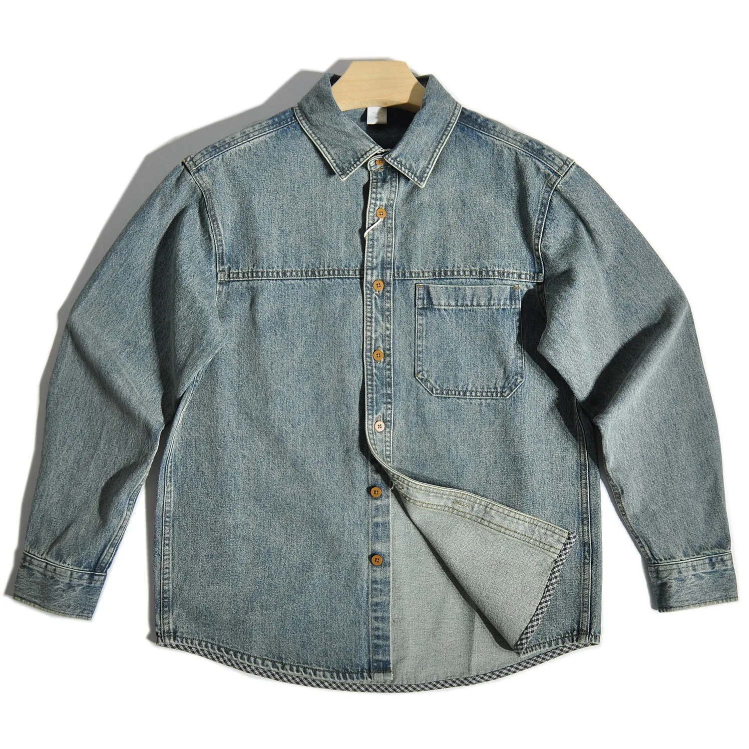 Autumn and Winter Thick American Retro Amekhaki Washed Denim Shirt Loose Casual Jacket for Men