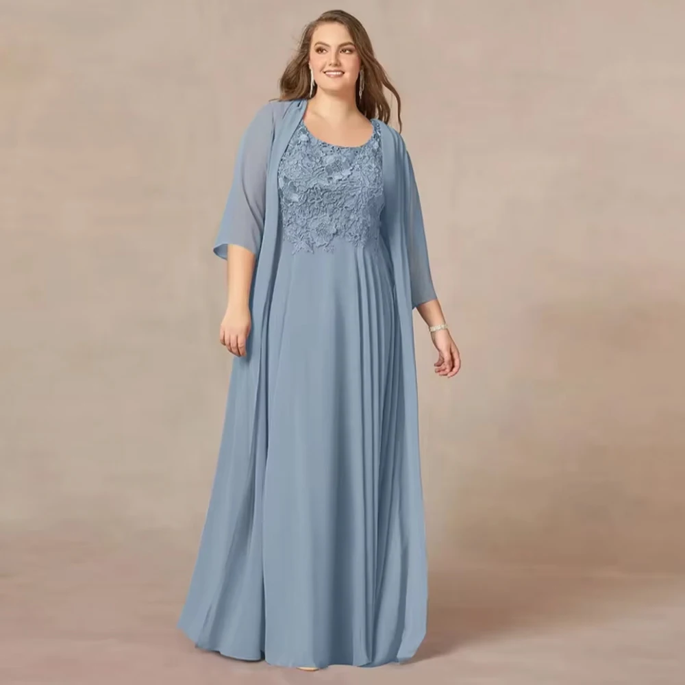 تخصيص خمر الدانتيل الشيفون فساتين أم العروس خط فستان رسمي طول الأرض فساتين حفلات الزفاف #1