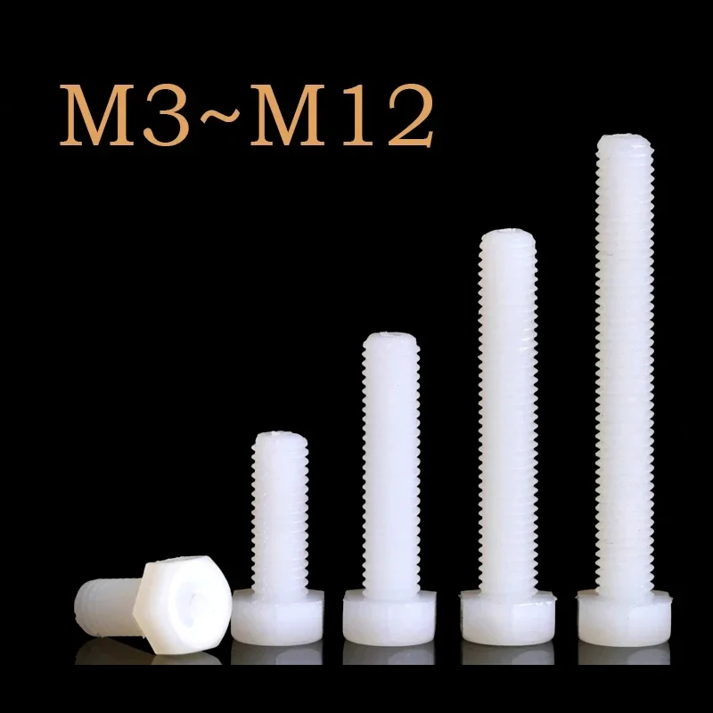 5~50Pcs Nylon Plastic Hexagon Head Bolt Screw M3 M4 M5 M6 M8 M10 M12 Insulated Metric Threaded External Hex Head Bolts
