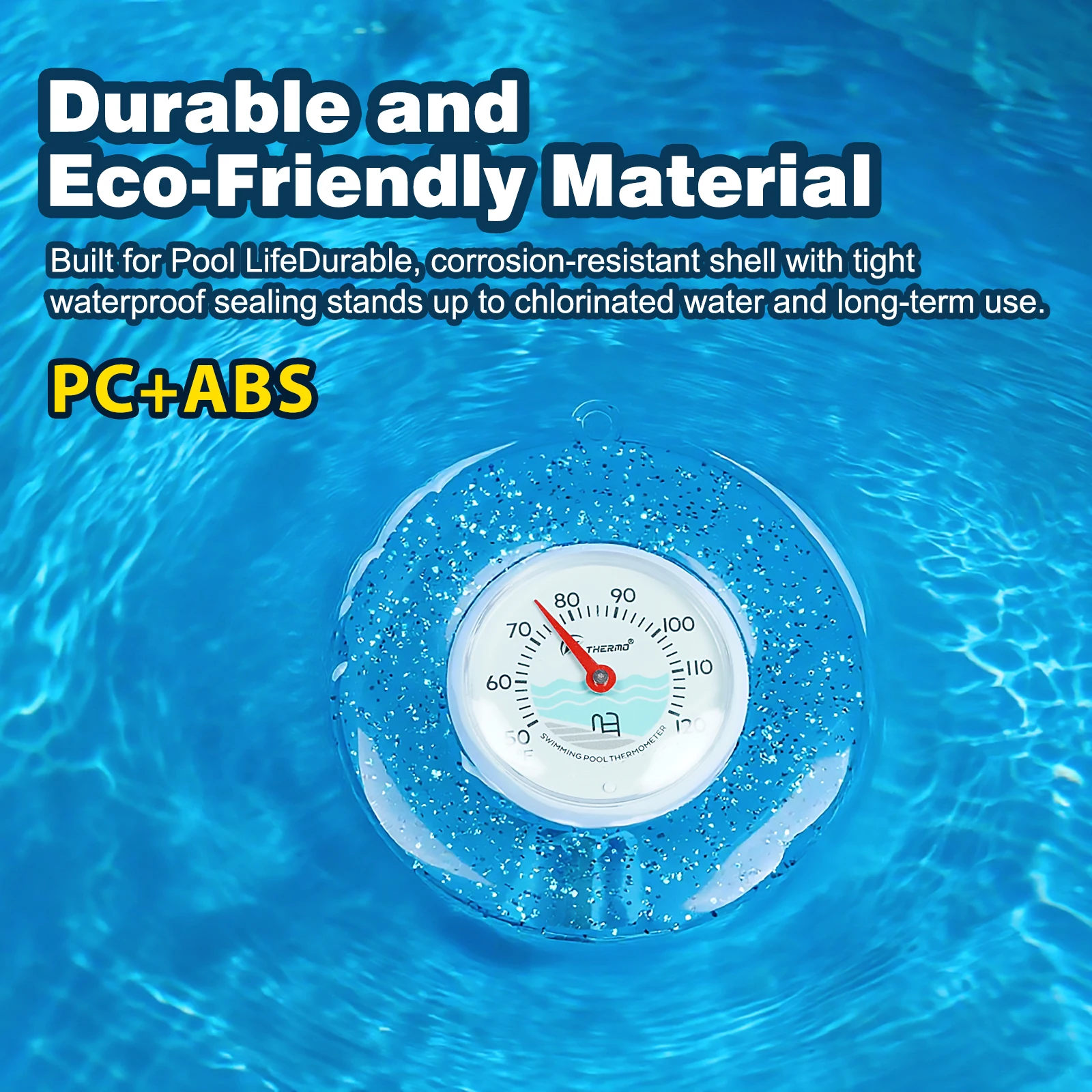 Floating Pool Thermometer Fahrenheit 50-120°F, Analog Swimming Pool Water Temperature Gauge with Rope & Suction Cup for Pool, Spa, Hot Tub