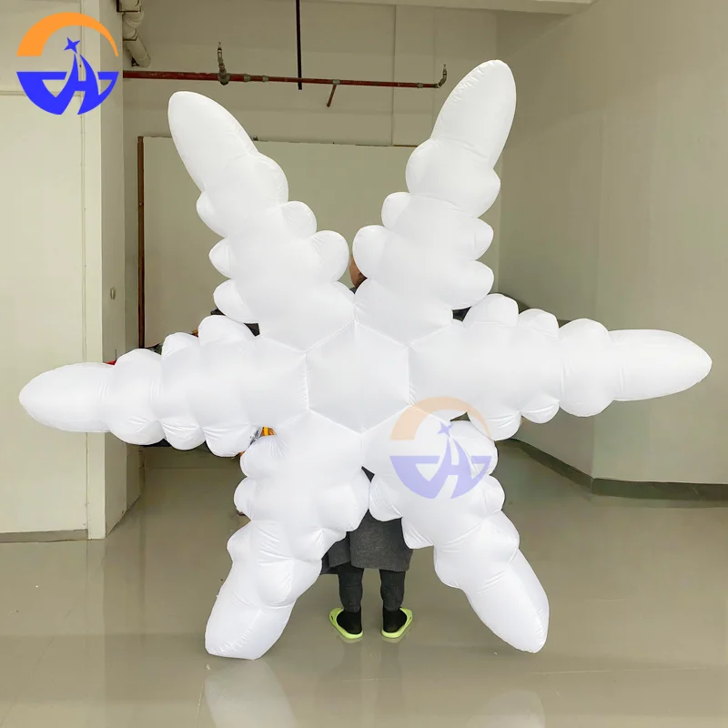 Inflatable Snowflake Figure Backpack Prop for Walking Parades Winter, Christmas,New Year Party Performance Prop
