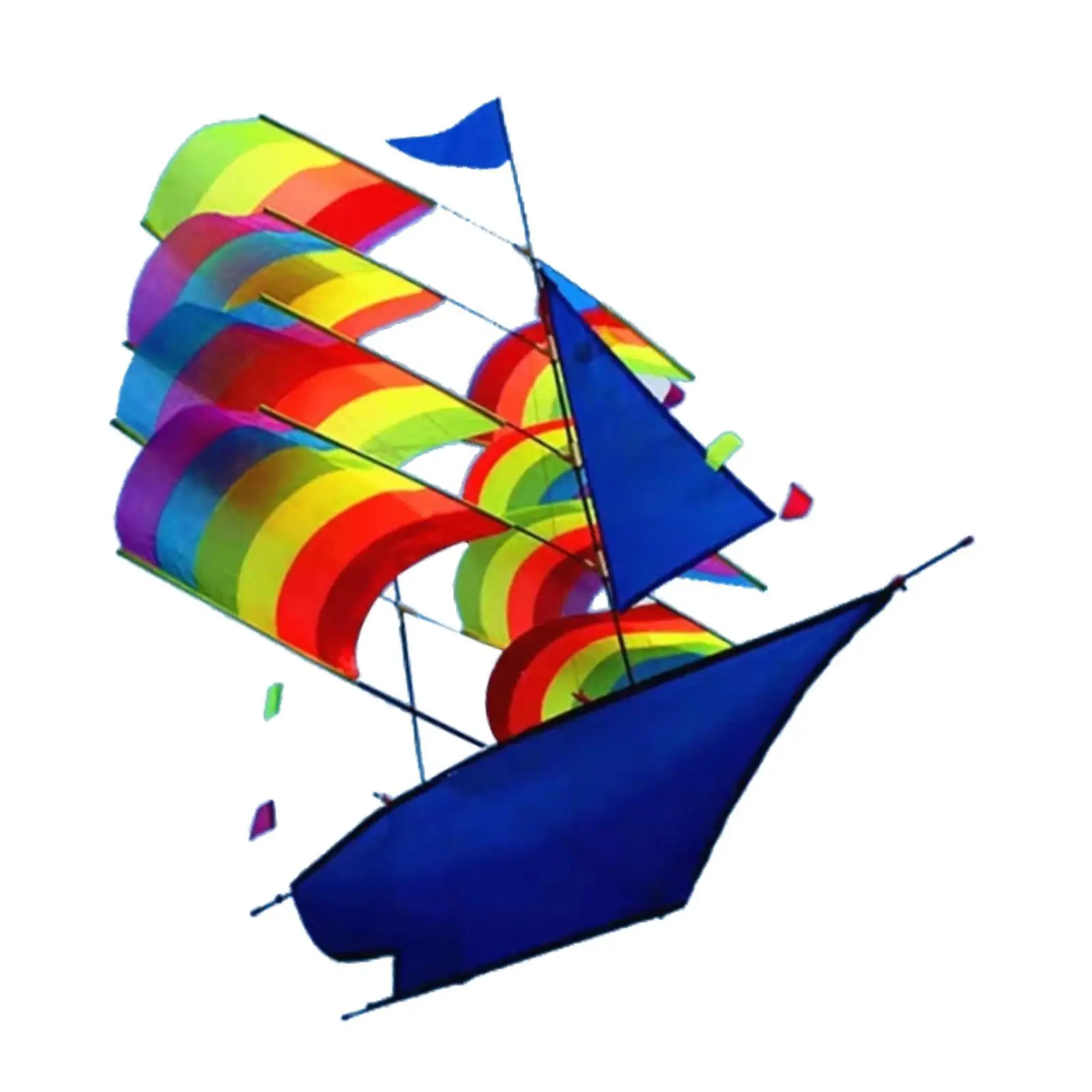 Rainbow Sailboat Fly Kite Colorful Ship 3D Kite for Backyard Travel Kids