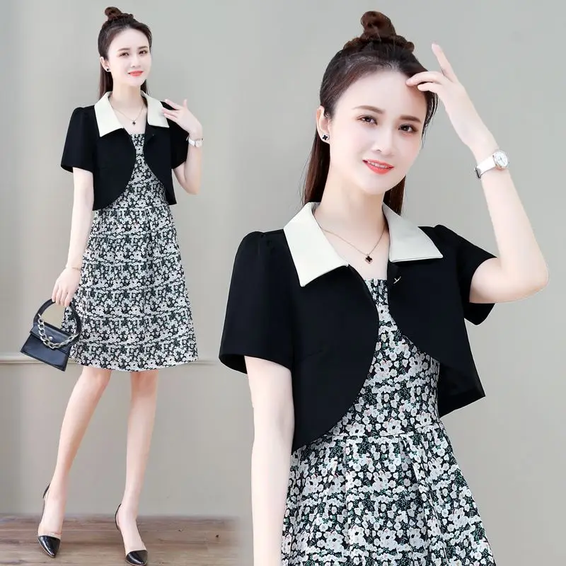

Lightweight Short Sleeve Jacket Women's Style Summer 2024 New with Sling Dress Shoulder Shawl Open Cardigan Short Top