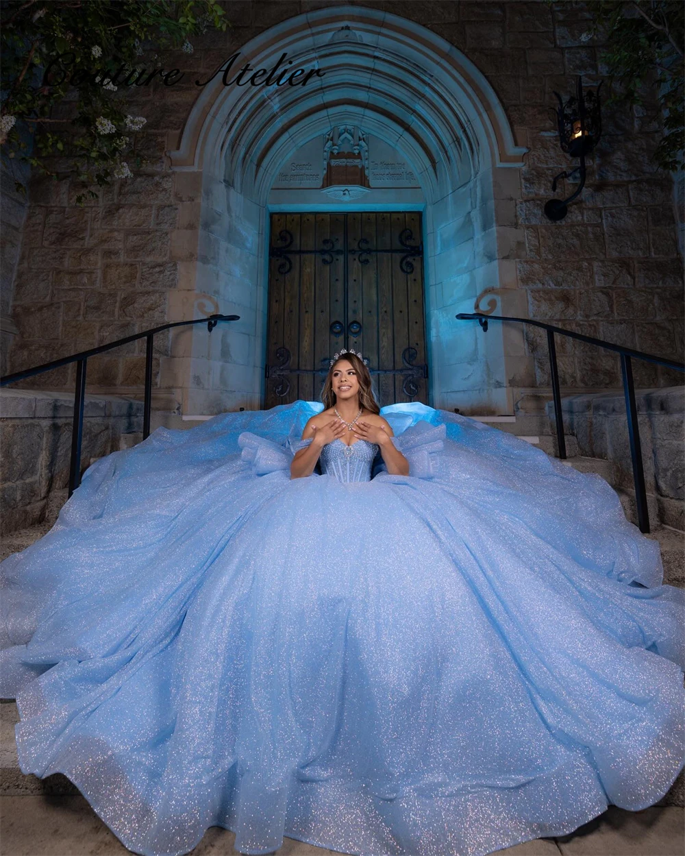 Alluring Blue 15 Years Old Quinceanera Dress Beaded Crystal Ball Gown With Bow Ruffles Birthday vestido para xv años Customized