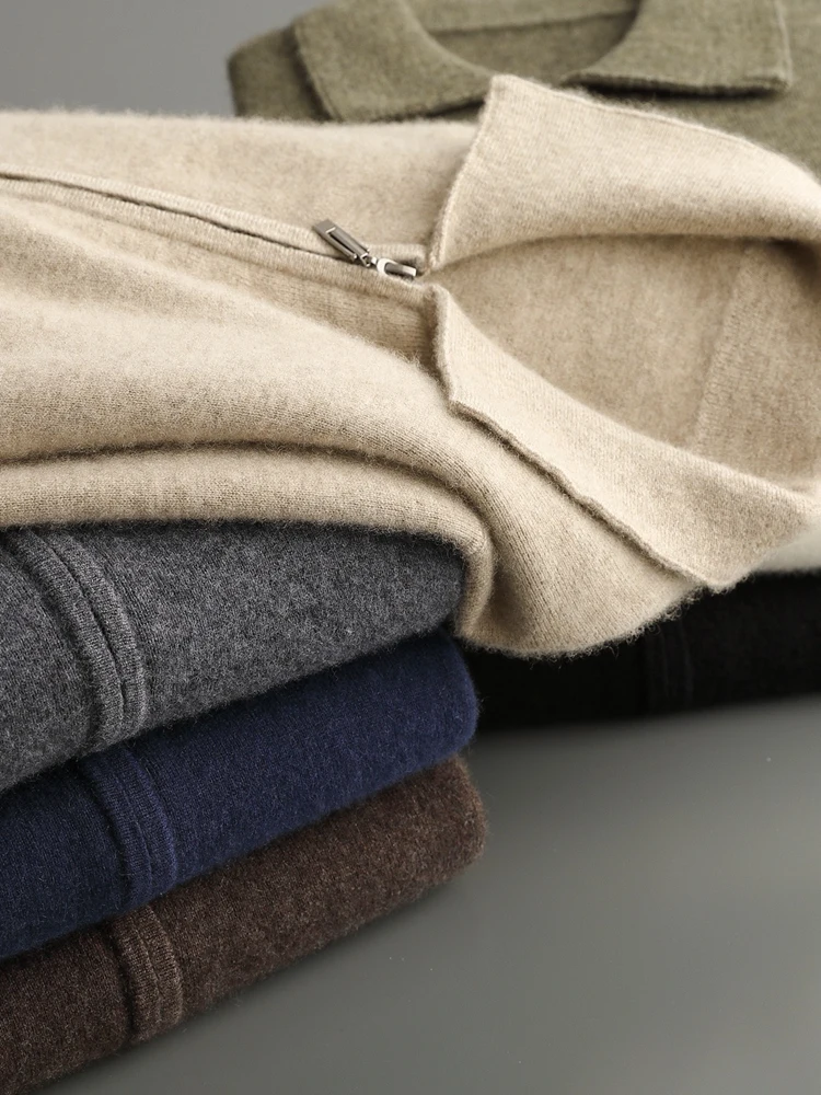 Men's Cardigan 100% Cashmere Sweater Thickness Smart Casual Cashmere Knitwear Autumn Winter High Quaity  Zipper CardiganTops