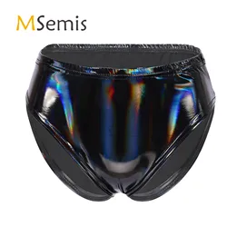 Womens Ladies Wet Look Patent Leather Briefs Underwear Underpants Rave Party Club Dancing Performance Elastic Waistband Panties