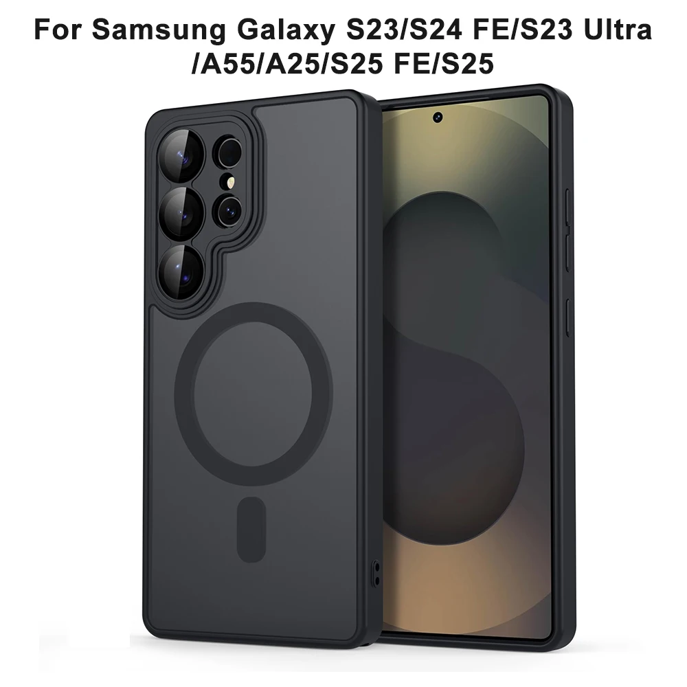 Luxuriöse magnetische, matt-transparente, stoßfeste Schutzhülle für Samsung S23/S24 FE/S23 Ultra/A55/A25/S25 FE/S25 Magsafe Cover