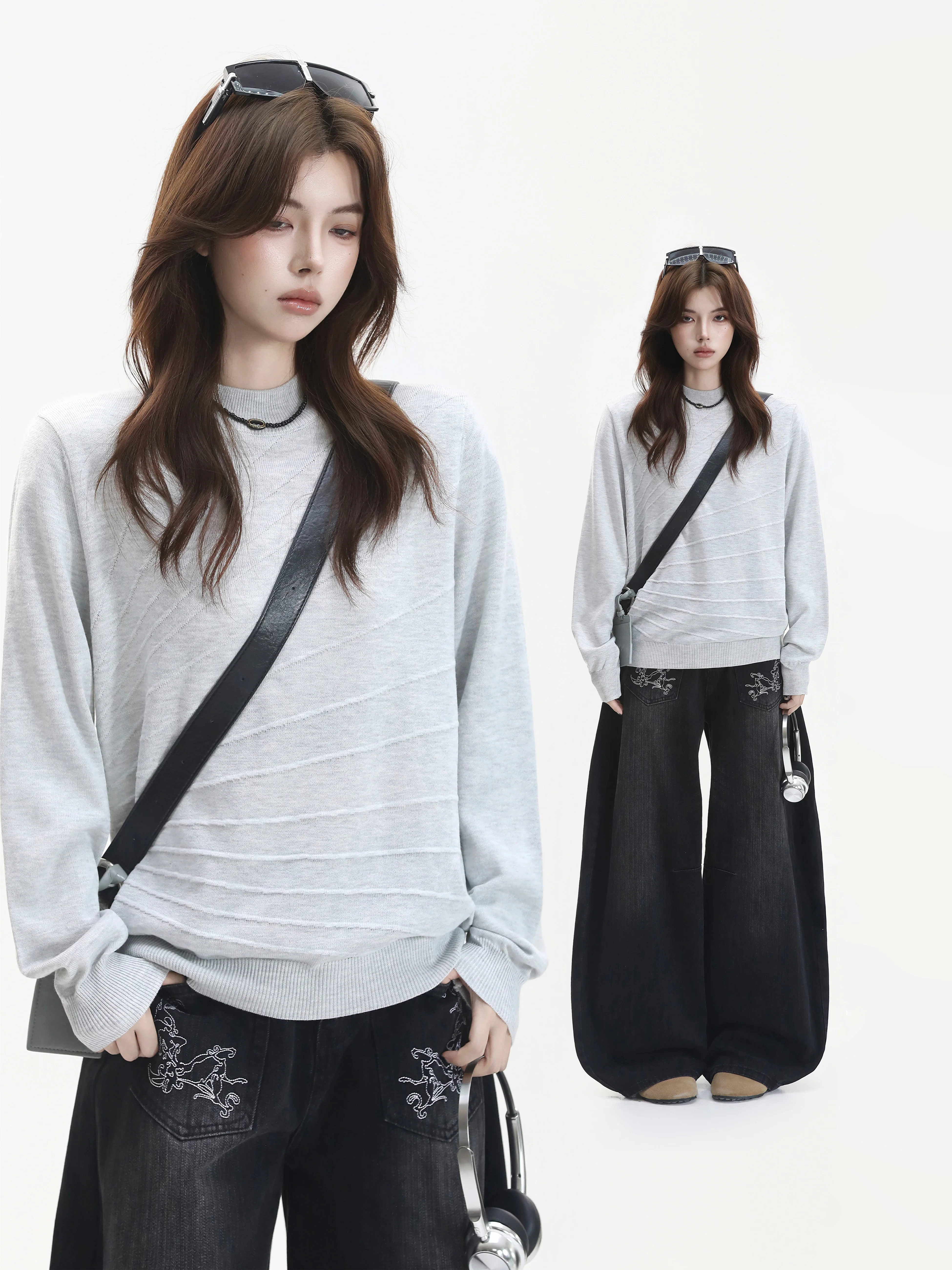 Vintage Fashion Old Money - เสื้อสเวตเตอร์ถักลายทางวินเทจ คอกลม สไตล์ Old Money สำหรับคู่รัก