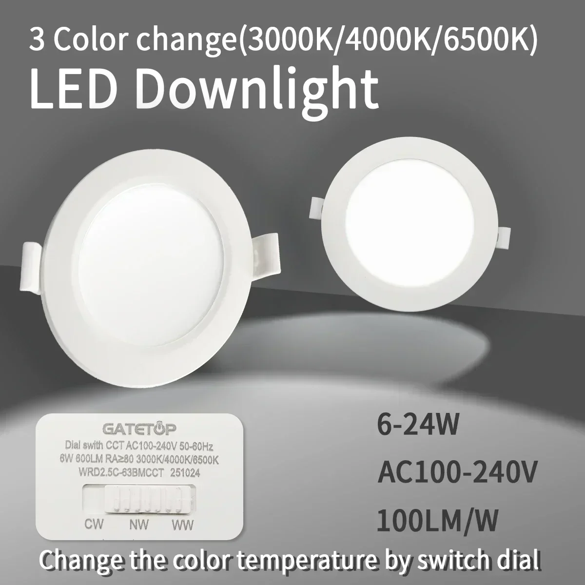 

4pcs Dial Swich CCT LED Downlight 100-240V 3000K 4000K 6500K Ceiling Light 6W-24W Recessed Round Panel Light Indoor Lighting