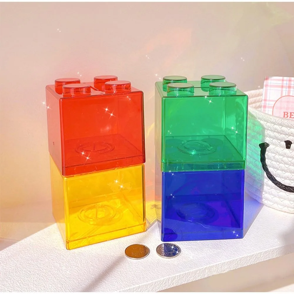 Creative Colorful Cash Piggy Bank Transparent Building Block Coin Box Funny Money Saving Box Boy Girls Storage Box