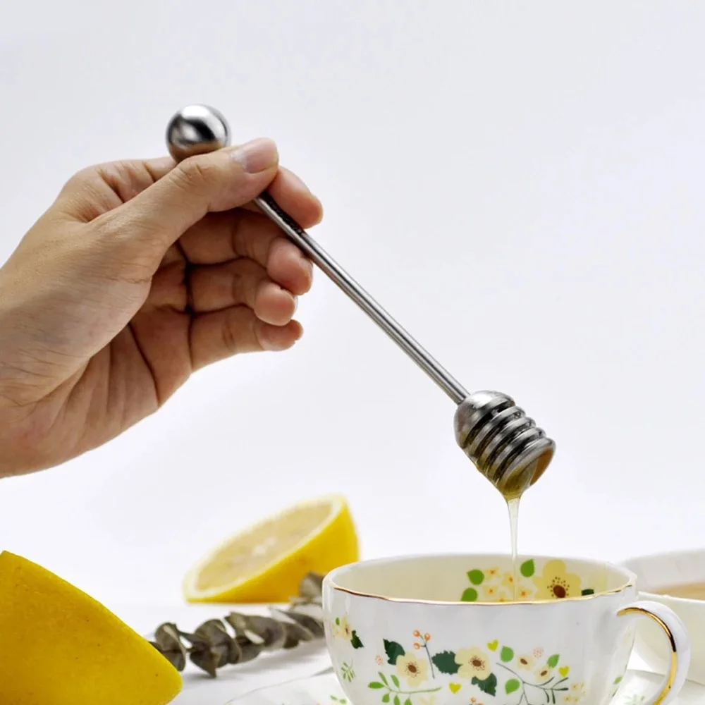 50pcs Stainless Steel Straight Handle Honey Stick Honey Dippers Coffee Tea Bar Mixing Dipper Stirrer Jar Stick Spoon Stirring