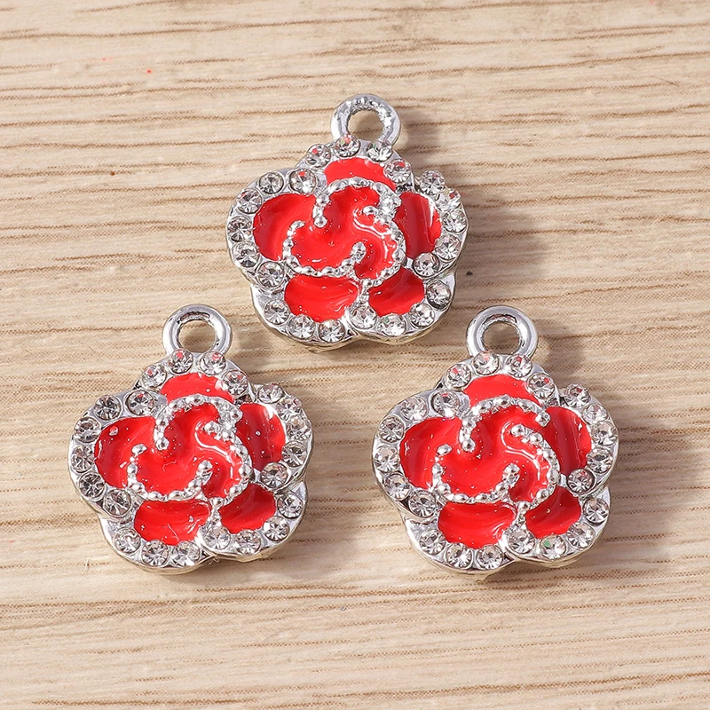 10 Stück 14x17mm Niedliche Kristallblumen-Anhänger für Schmuckherstellung, DIY Tropfenohrringe, Halsketten, Armbänder, Schmuckzubehör – Detail 3
